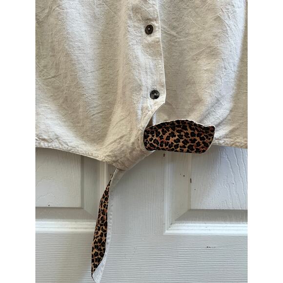 Cabin Creek Linen Blend Zebra Embroidered Button Front Waist Tie Top Large Y2K - Picture 7 of 12